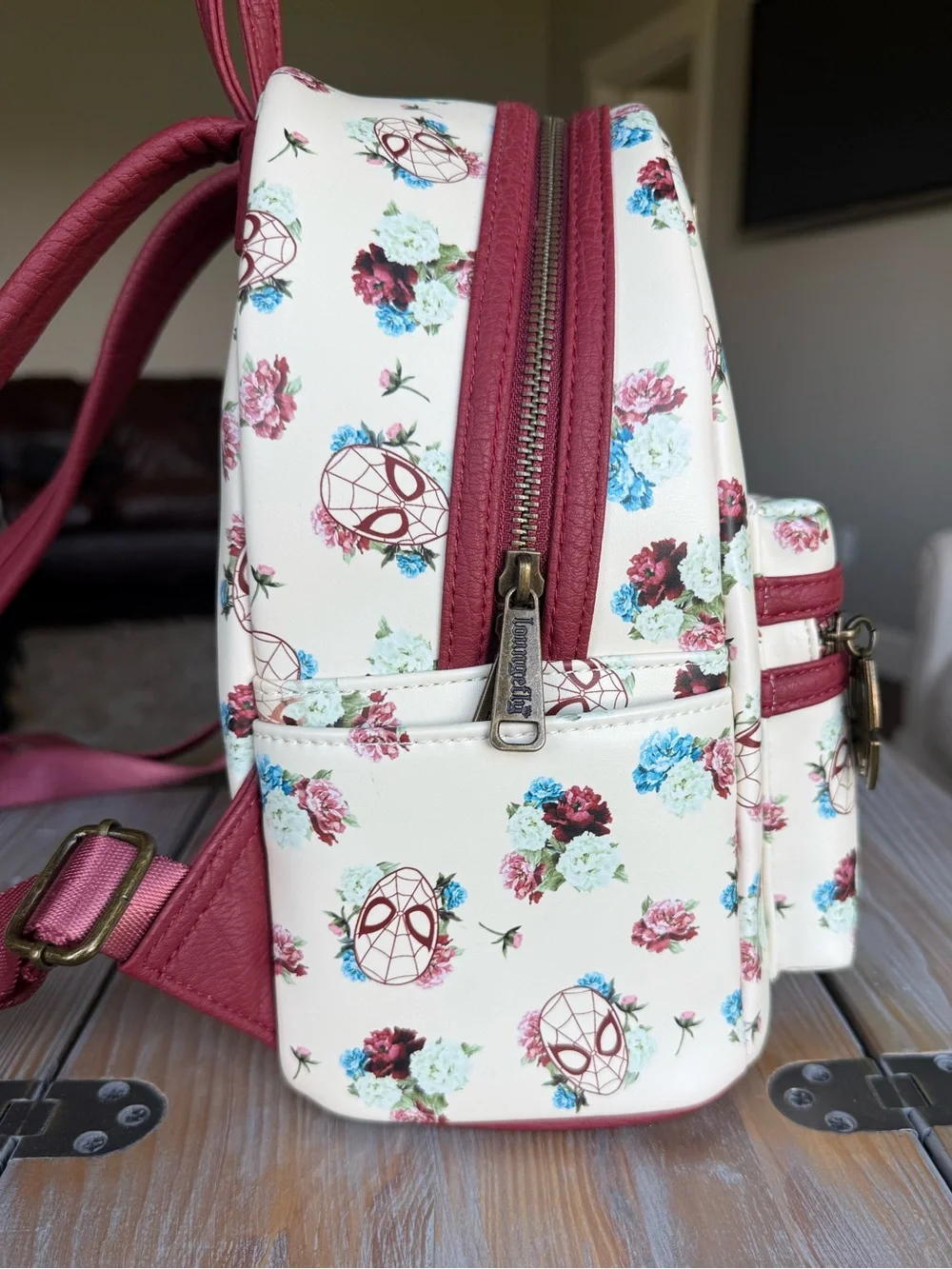 Loungefly Marvel Floral Spider-Man Mini Backpack - Cream & Burgundy Accents